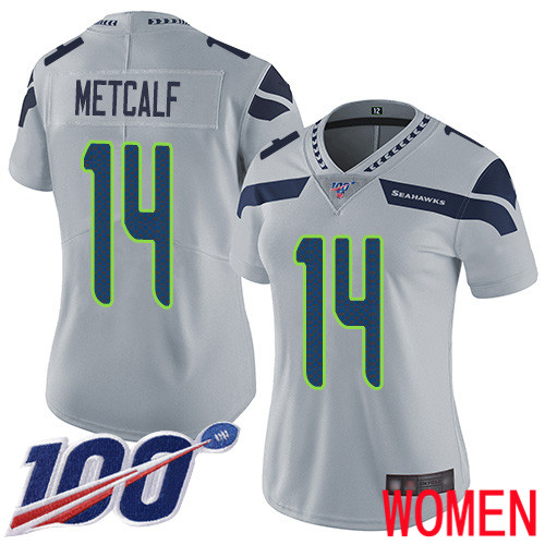 Seattle Seahawks Limited Grey Women D.K. Metcalf Alternate Jersey NFL Football #14 100th Season Vapor Untouchable